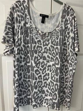 INC Short Sleeve Animal Print Sweater